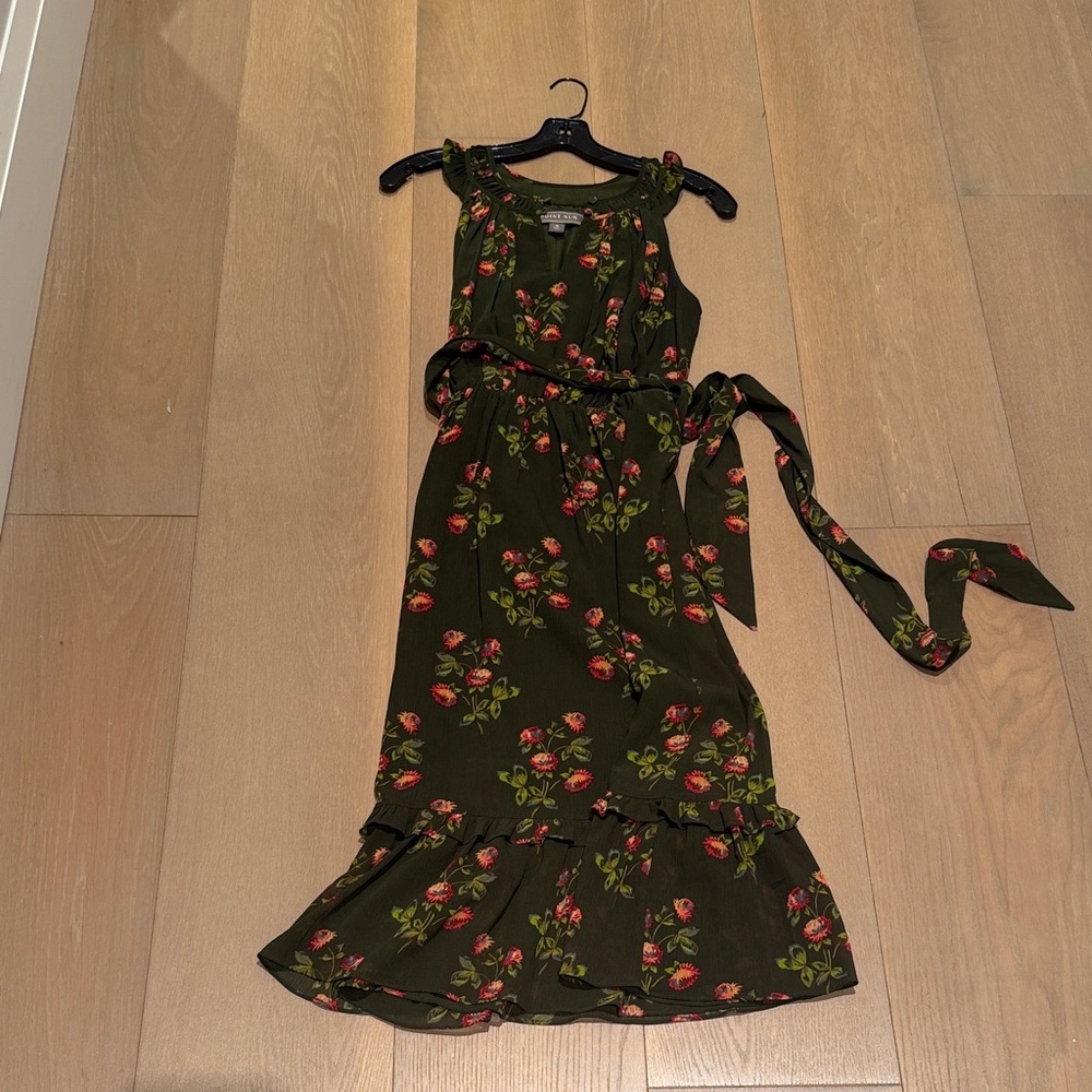J crew Point sue Floral Green Dress with Red flowers